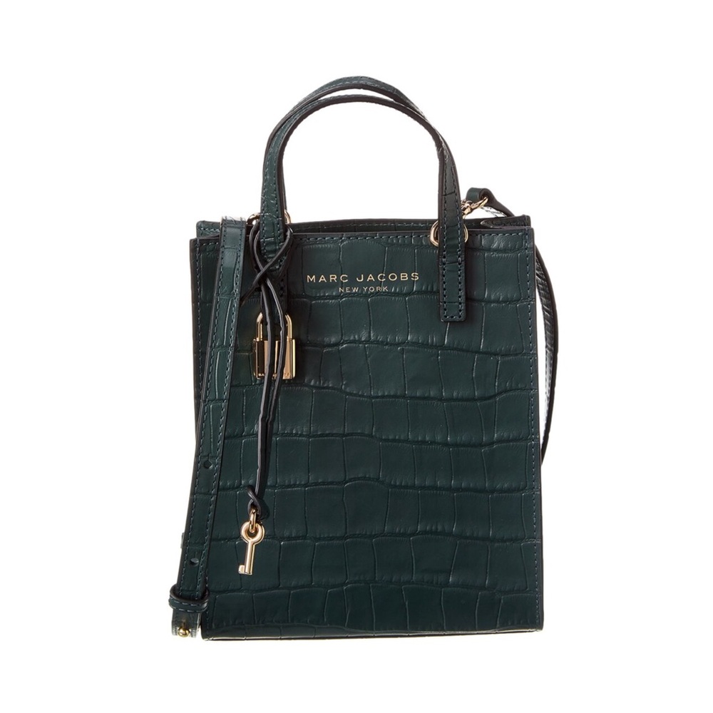 MARC JACOBS Dark Green Croc Embossed Leather Mini Crossbody Micro Tote Bag - Picture 9 of 15